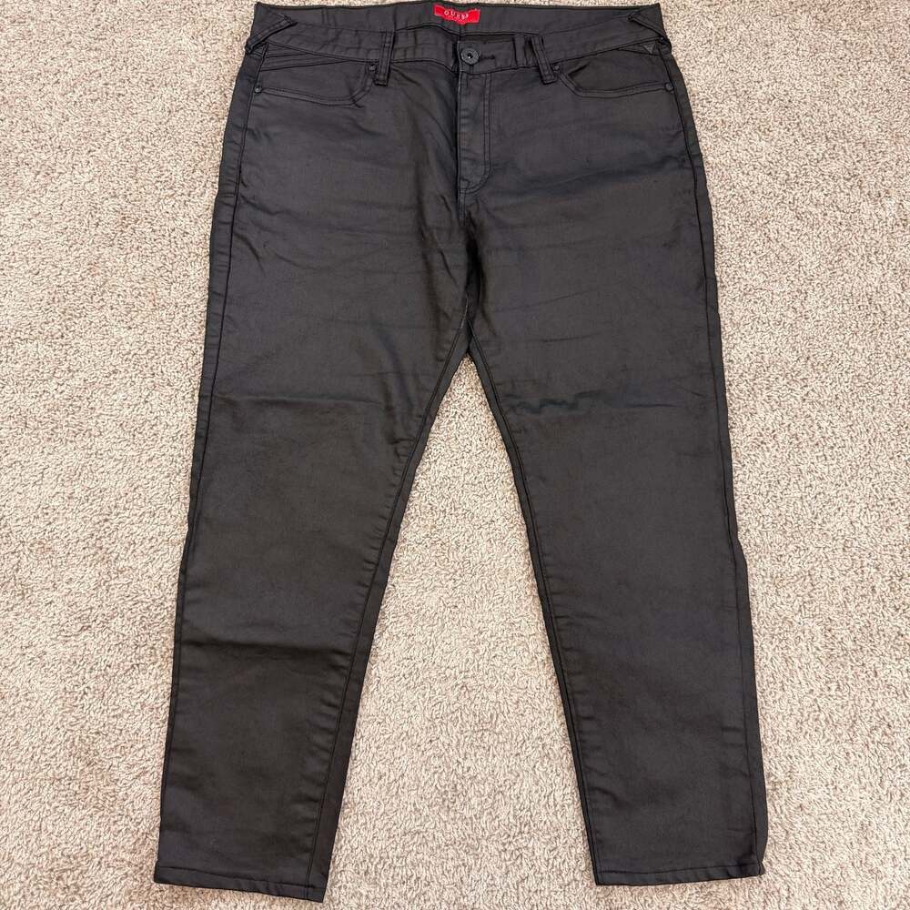 Guess Los Angeles Jeans Mens 36x30 Black Coated Slim Stretch Denim EUC